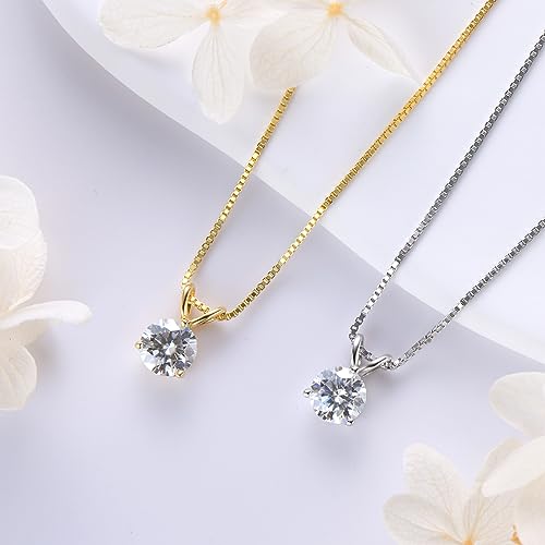 Moissanite Solitaire Pendant Necklace in White Gold