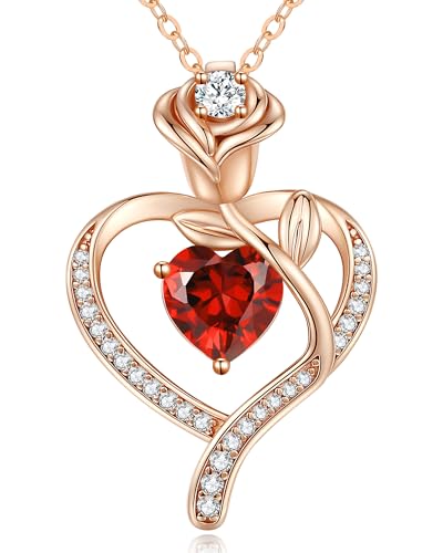 Rose Heart Birthstone Necklace in Sterling Silver