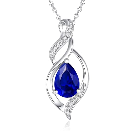 Blue Sapphire Teardrop Necklace in Sterling Silver