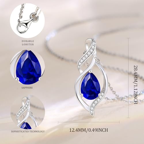 Blue Sapphire Teardrop Necklace in Sterling Silver