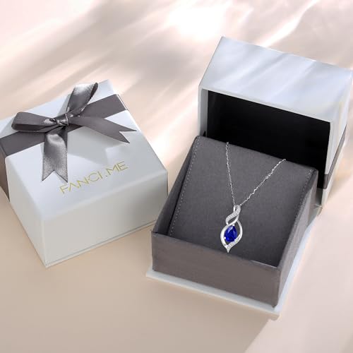 Blue Sapphire Teardrop Necklace in Sterling Silver