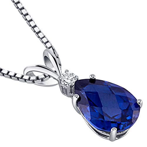 Elegant 14K White Gold Blue Sapphire Diamond Pendant