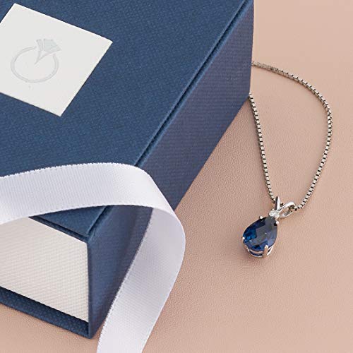Elegant 14K White Gold Blue Sapphire Diamond Pendant
