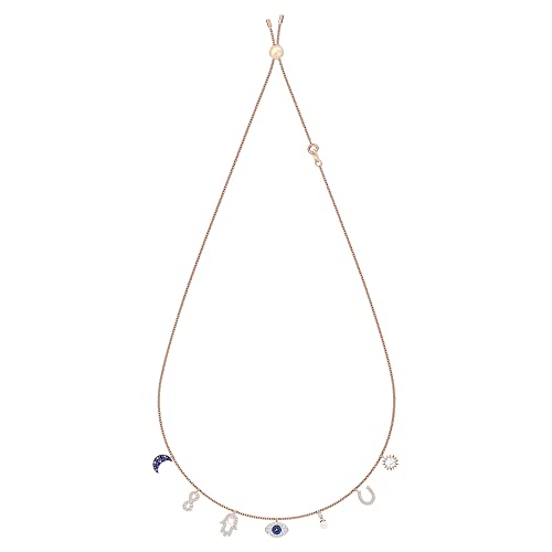 Rose-Gold Choker Necklace with Blue & White Crystals