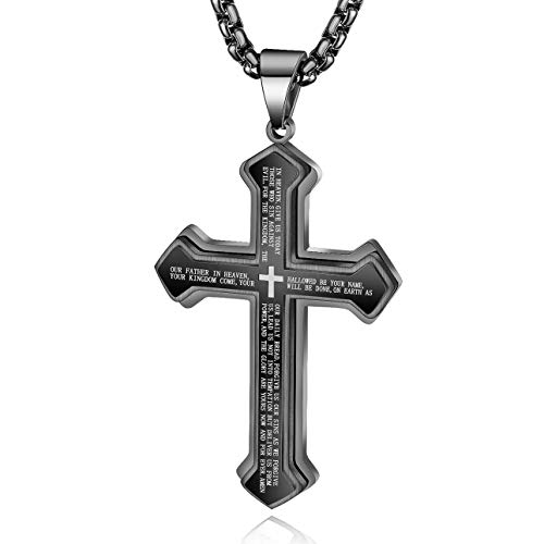 OLEVS Men's Large Black Cross Pendant Necklace