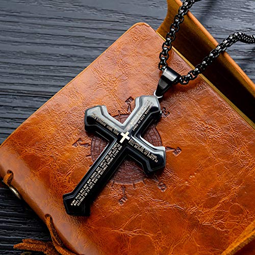 OLEVS Men's Large Black Cross Pendant Necklace