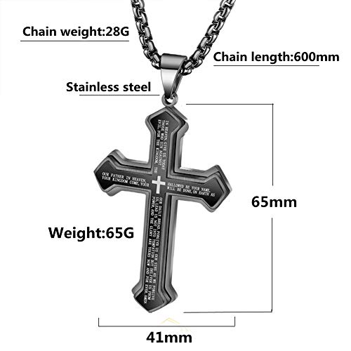 OLEVS Men's Large Black Cross Pendant Necklace