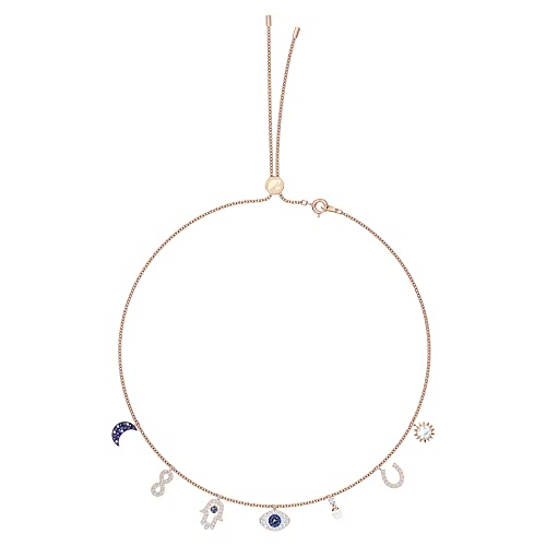 Rose-Gold Choker Necklace with Blue & White Crystals