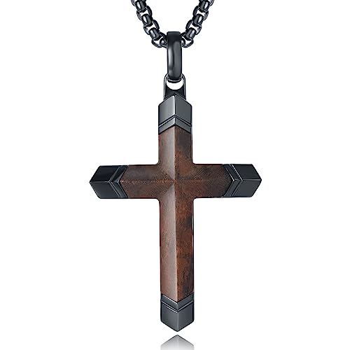 Men's Ebony Cross Necklace with Black Stainless Steel