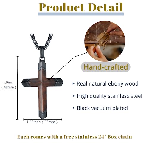 Men's Ebony Cross Necklace with Black Stainless Steel