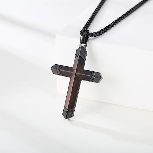 Men's Ebony Cross Necklace with Black Stainless Steel