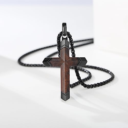 Men's Ebony Cross Necklace with Black Stainless Steel