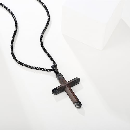 Men's Ebony Cross Necklace with Black Stainless Steel