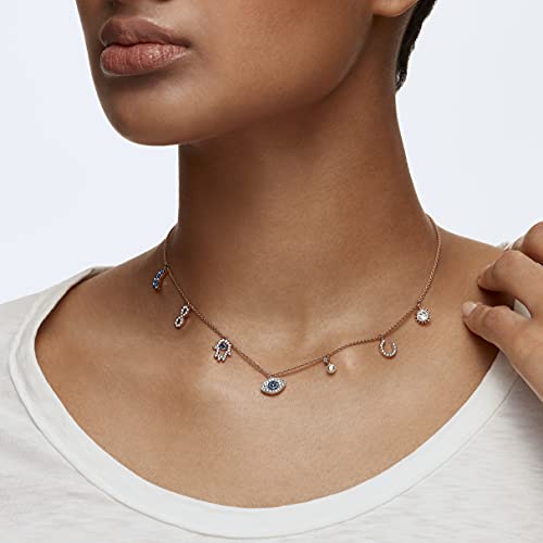 Rose-Gold Choker Necklace with Blue & White Crystals