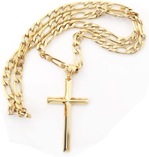 24K Gold Figaro Cross Pendant Necklace for Men
