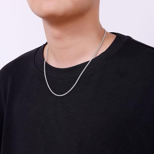 Silver Tone Wheat Chain Necklace for Men 28 Inch