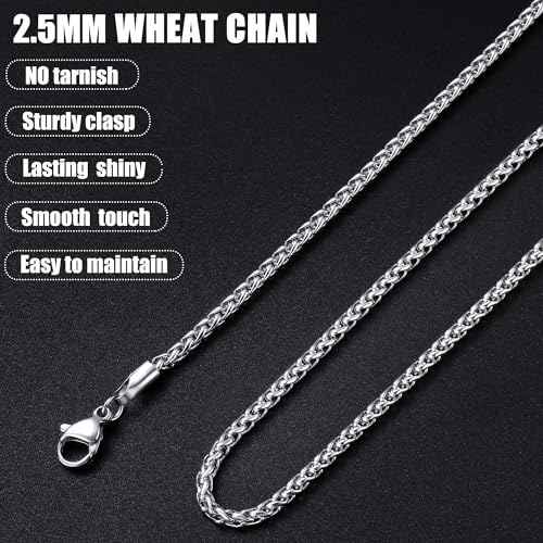 Silver Tone Wheat Chain Necklace for Men 28 Inch