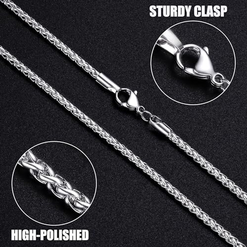 Silver Tone Wheat Chain Necklace for Men 28 Inch