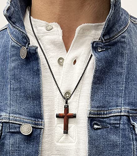 Black Stainless Steel Cross Pendant with Santos Wood Necklace