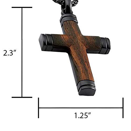 Black Stainless Steel Cross Pendant with Santos Wood Necklace