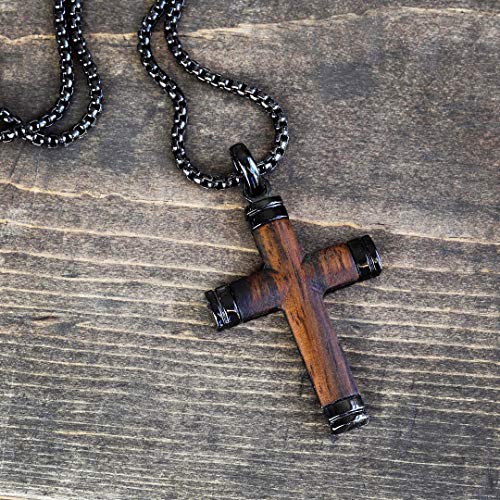 Black Stainless Steel Cross Pendant with Santos Wood Necklace
