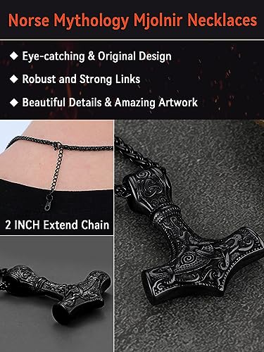 Men's Thor's Hammer Necklace - Viking Mjolnir Pendant