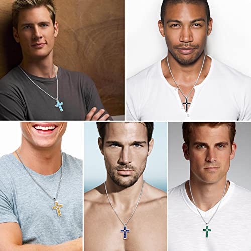 Blue Sapphire Cross Pendant Necklace for Men