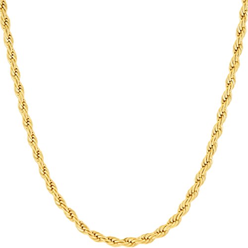 24k Gold Plated Diamond Cut Rope Chain Necklace