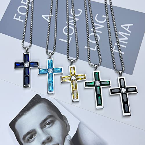 Blue Sapphire Cross Pendant Necklace for Men