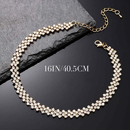 Gold Rhinestone Choker Necklace for Women and Girls