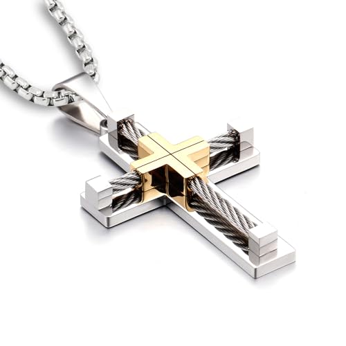 Men's Large Jesus Cross Necklace in Stainless Steel