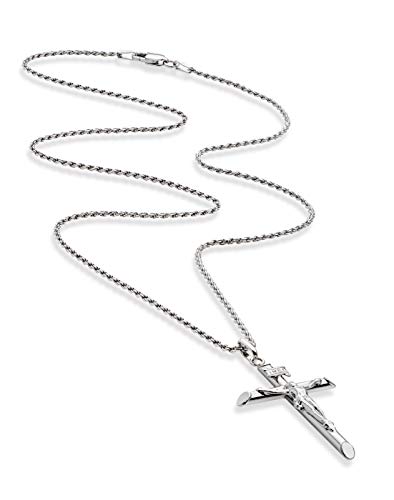 Rhodium Plated 925 Sterling Silver Crucifix Necklace