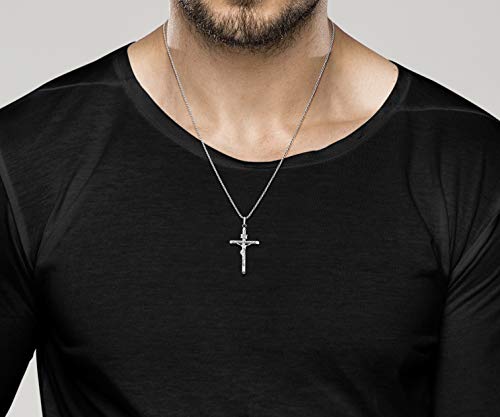 Rhodium Plated 925 Sterling Silver Crucifix Necklace