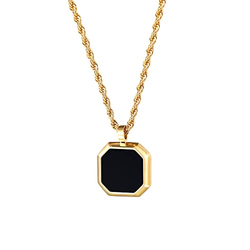 Black Onyx Pendant Necklace with 14k Gold Plating