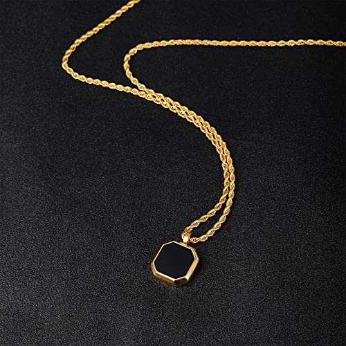 Black Onyx Pendant Necklace with 14k Gold Plating