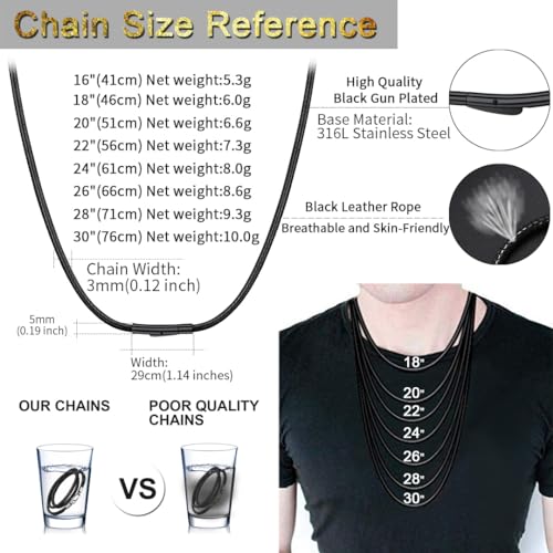 Men's 20" Black Leather Cord Necklace
