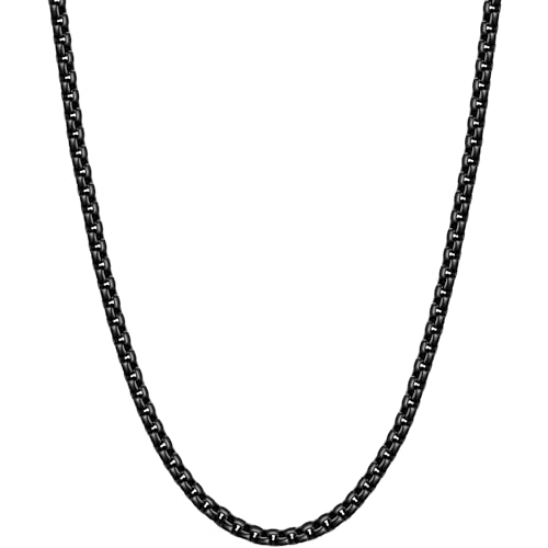 Fiusem 3mm Black Stainless Steel Chain Necklace