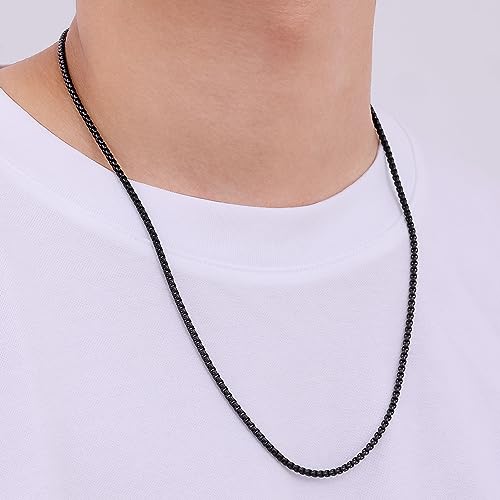 Fiusem 3mm Black Stainless Steel Chain Necklace