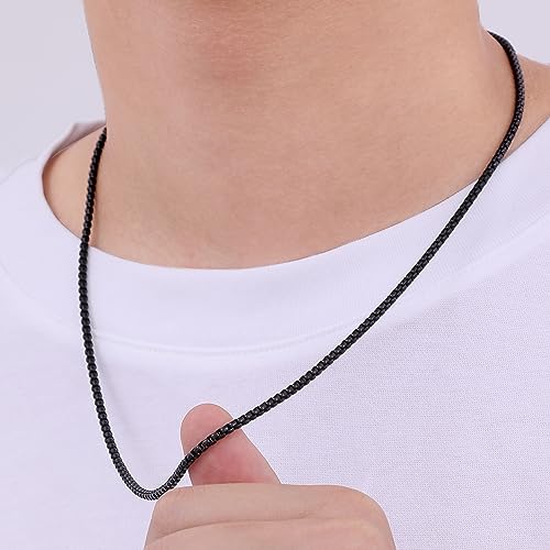 Fiusem 3mm Black Stainless Steel Chain Necklace