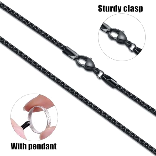 Fiusem 3mm Black Stainless Steel Chain Necklace
