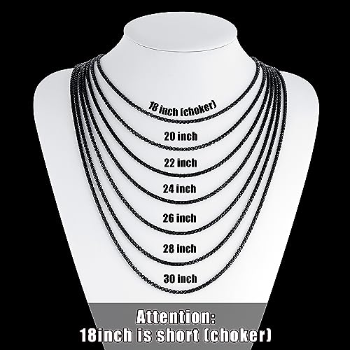 Fiusem 3mm Black Stainless Steel Chain Necklace