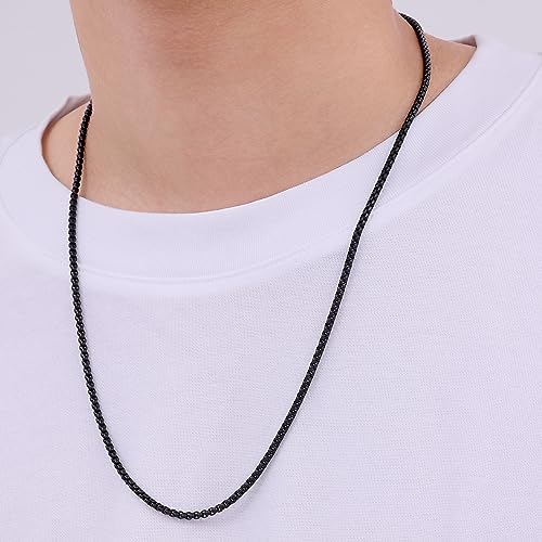 Fiusem 3mm Black Stainless Steel Chain Necklace