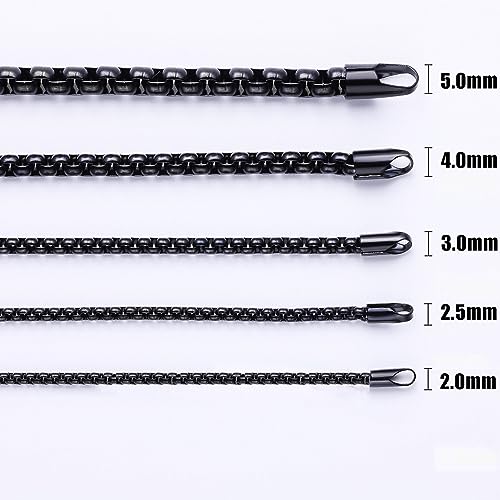 Fiusem 3mm Black Stainless Steel Chain Necklace