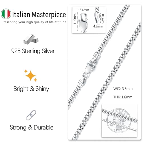 Italian 3.5mm Solid 925 Sterling Silver Chain