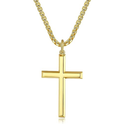 Unisex Gold Cross Necklace with Stainless Steel Chain