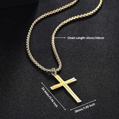 Unisex Gold Cross Necklace with Stainless Steel Chain
