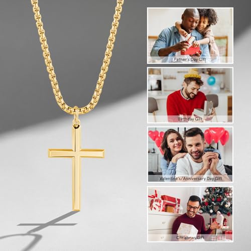Unisex Gold Cross Necklace with Stainless Steel Chain