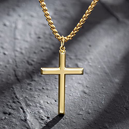 Unisex Gold Cross Necklace with Stainless Steel Chain