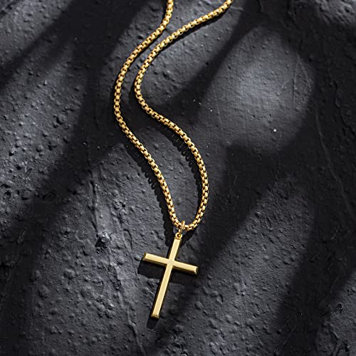 Unisex Gold Cross Necklace with Stainless Steel Chain