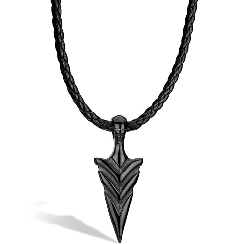 Men's Leather Choker Necklace with Pendant